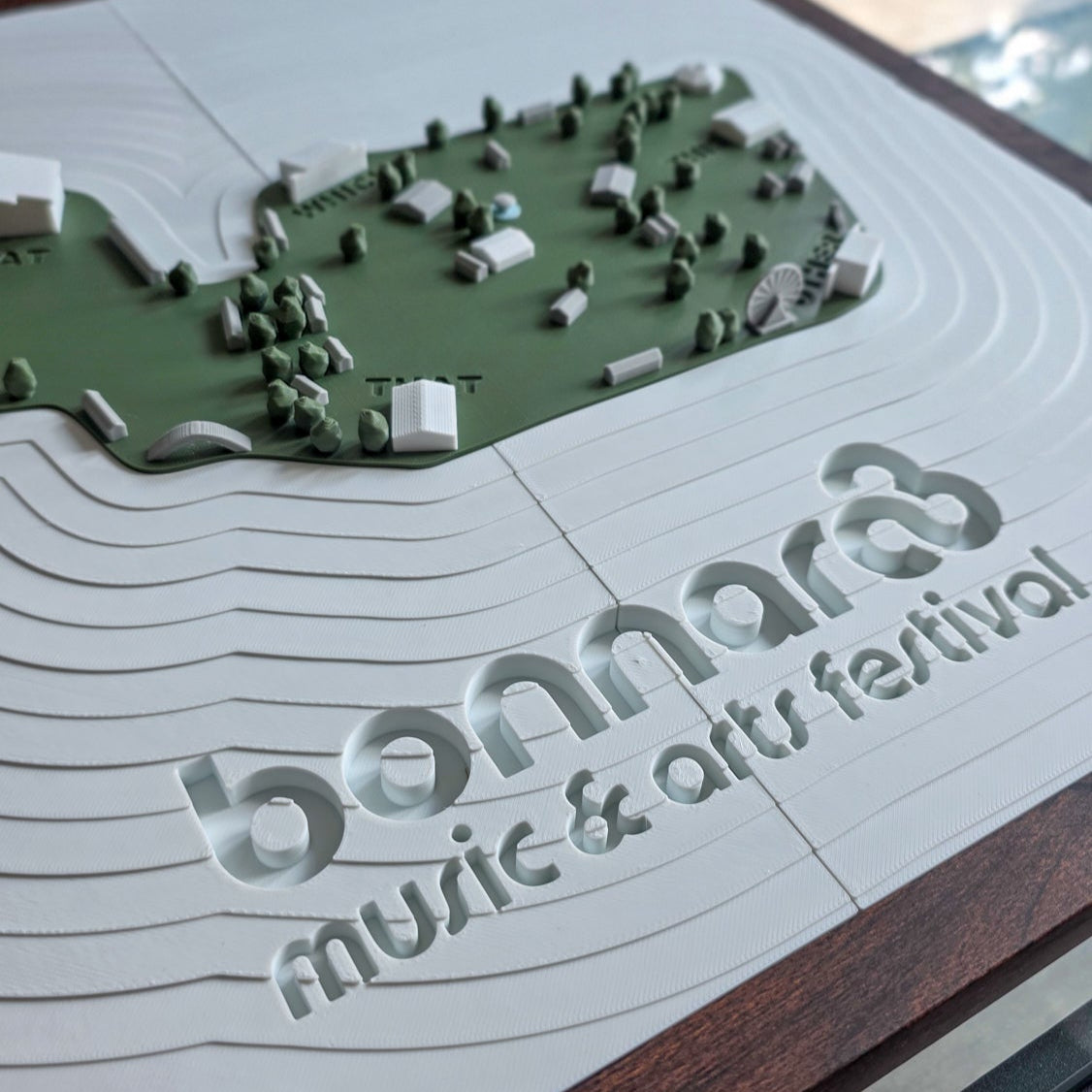 A 3d-printed model of the bonnaroo festival map
