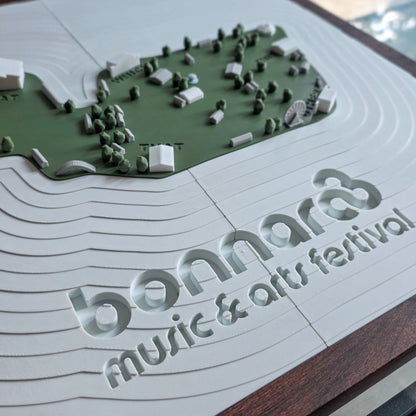 A 3d-printed model of the bonnaroo festival map