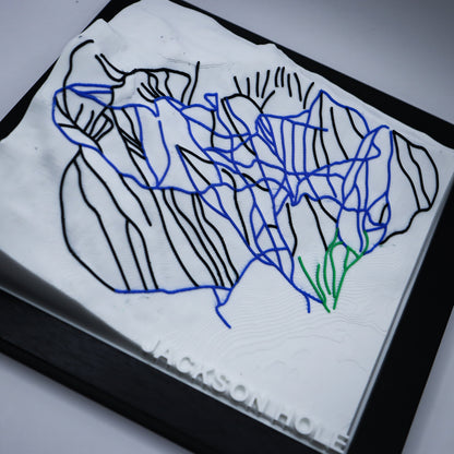 JACKSON HOLE 3D-Printed Ski Hill Map in 8" x 8" Wooden Frame