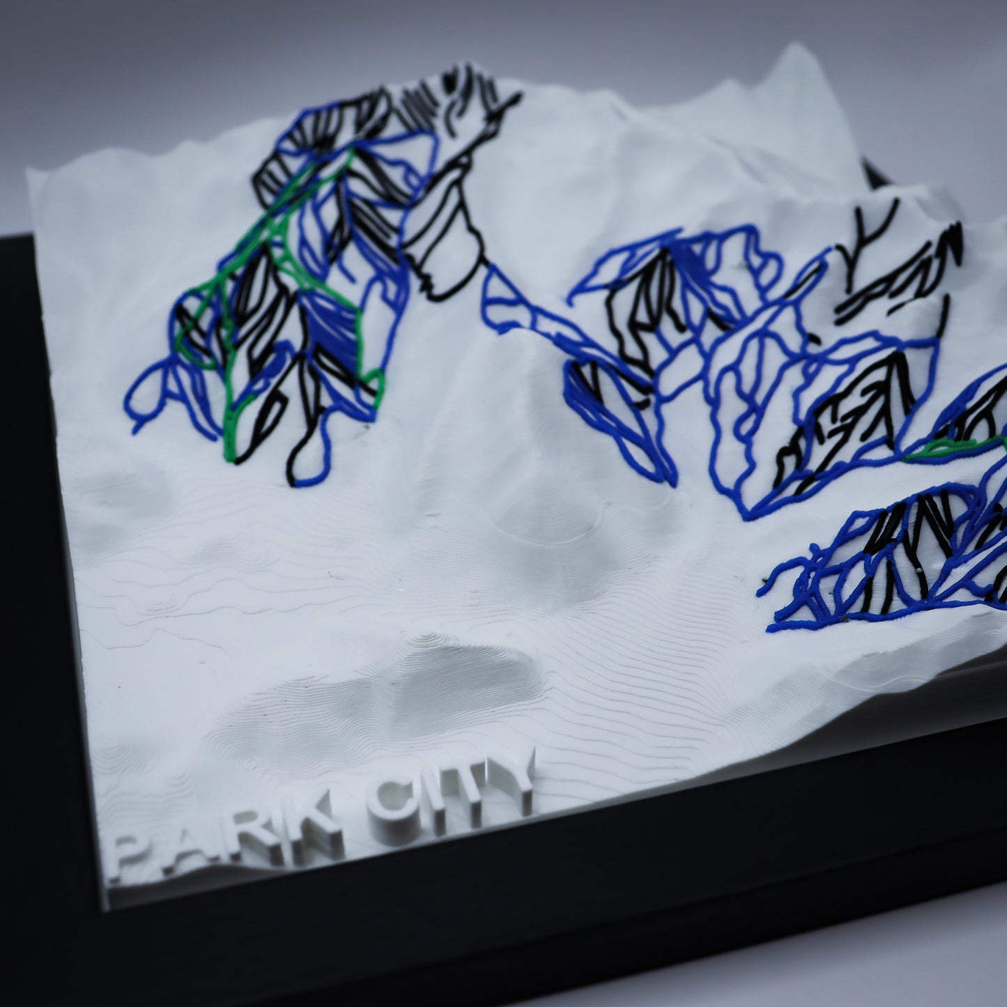 PARK CITY 3D-Printed Ski Hill Map in 8" x 8" Wooden Frame