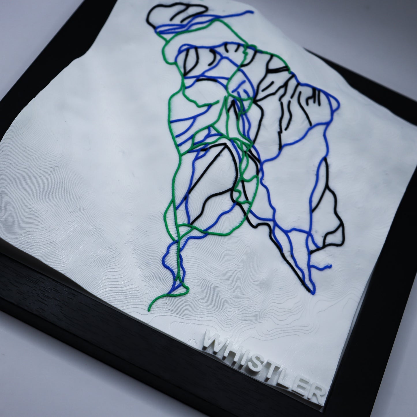 WHISTLER 3D-Printed Ski Hill Map in 8" x 8" Wooden Frame