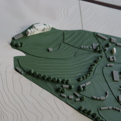 3D model of a topographic landscape on a white background